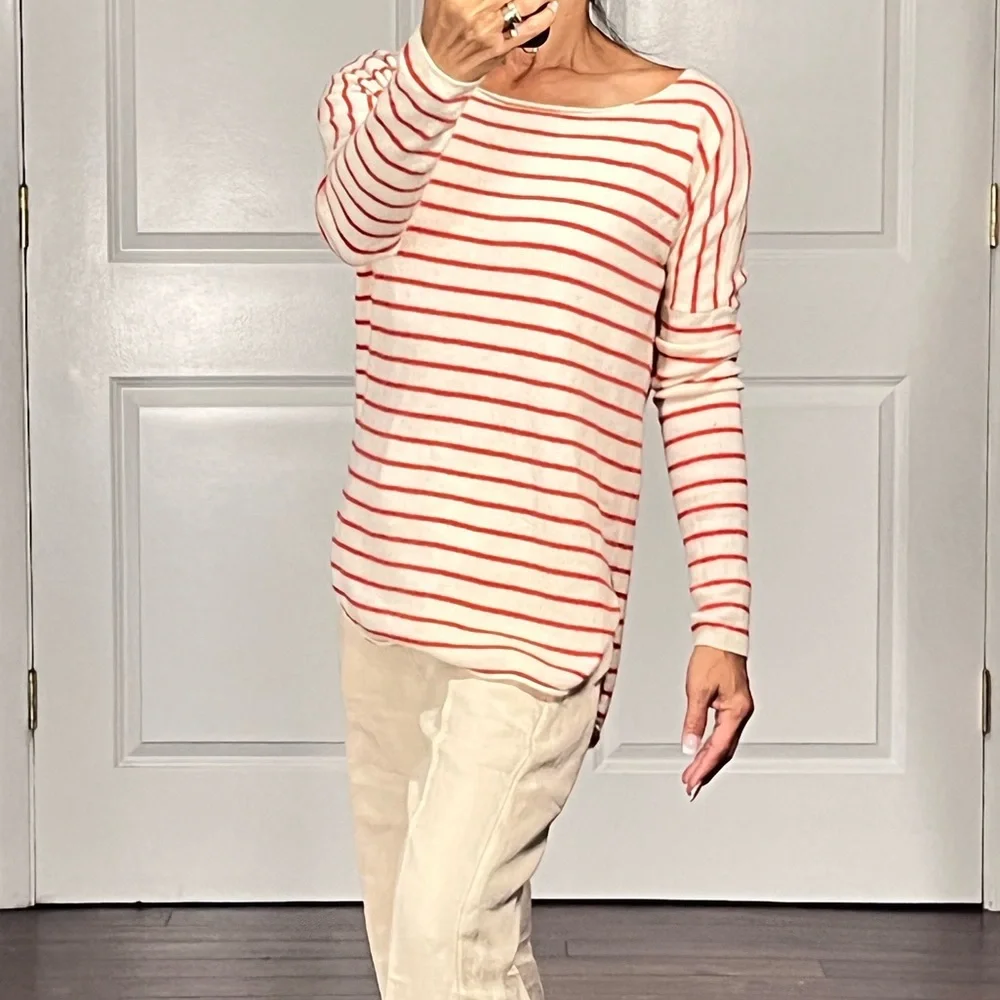 Vince Red Stripe Boatneck 100% cashmere Sweater size XS - Picture 3 of 12